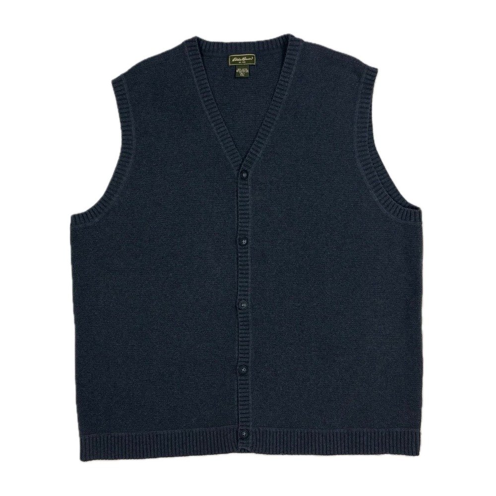 Vtg Y2K Eddie Bauer 100% cotton navy cardigan v neck sweater vest men's XXL Tall